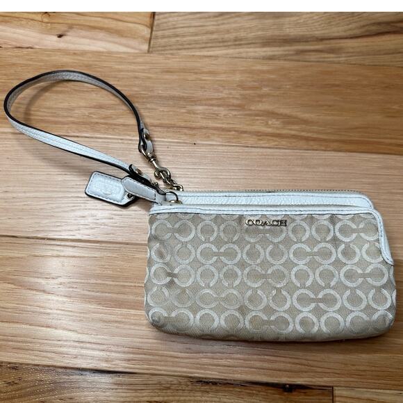 Coach: Tan Graphic Wristlet - Picture 1 of 7